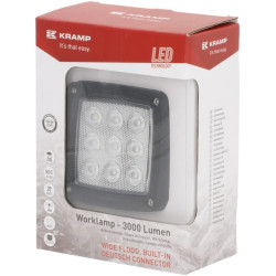 Darbo LED žibintas, 27 W, 3000 lm, kvadratinis, baltas, 10/30 V, „Deutsch“ kištukas, platus srautas, 9 LED, Kramp LA10555