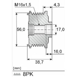 John Deere Įvairūs modeliai 535026110 kintamosios srovės generatoriaus skriemulys, laisvos eigos sankaba 16 mm poslinkis