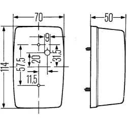John Deere Įvairūs modeliai 2BA002324001 Indikacinė lemputė 21W, stačiakampis, 12/24V, gintaras, užsukamas, 114x50x70mm, Hella
