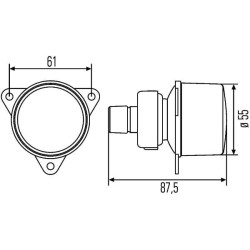 John Deere Įvairūs modeliai 2BA008221001 Indikacinė lemputė 21W, apvali, 12/24V, gintarinė/skaidri, užsukama, Ø 55mm, Hella