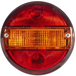 John Deere Įvairūs modeliai 2SE001685201 Galinis žibintas apvalus, 12/24V, gintarinė/raudona, užsukamas, Ø 140mm, Hella