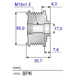 John Deere 6215R didelis rėmas 535013110 kintamosios srovės generatoriaus skriemulys, laisvosios eigos sankaba 7,6 mm poslinkis