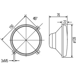 John Deere 930 1A3996002201 Halogeninis priekinis žibintas, apvalus, 12/24V, skaidrus, Ø 139 mm, Hella