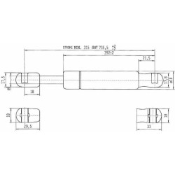 John Deere 3150 CA6148YB Dujinis statramstis L735.5mm 150N Stabilus