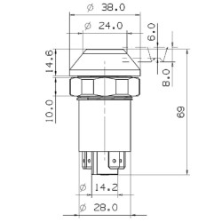 John Deere 3110 11100240PN Stūmimo jungiklis, GTV, apvalus, geltonas