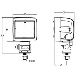 Darbinis šviesos diodas, 45W, 6600lm, kvadratinis, 10/30V, 80x68x80mm, Deutsch kištukas, prožektorių sija, pasukama galvutė LA10