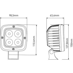 Darbinis šviesos diodas, 40W, 4000lm, kvadratinis, 10-30V, 110x63,4x98,5mm, taškinis spindulys, Kramp LA10045