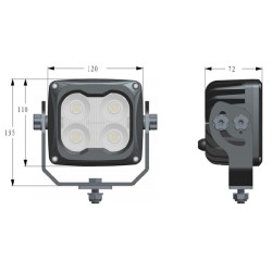 Darbinis šviesos diodas, 70W, 6000lm, kvadratinis, 10/45V, baltas, 120x110x72mm, šildomas T° jutikliu, platus užtvindymas, 4 švi