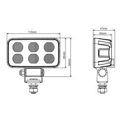 Darbinis šviesos diodas, 60W, 4630lm, stačiakampis, 12/24V, baltas, 115x65x47mm Deutsch kištukas, Flood, 12LED LA10834