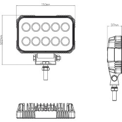 Darbinis šviesos diodas, 15W, 1900lm, stačiakampis, 10/30V, 150x37x100mm, potvynis, 10 LED, Kramp LA10021