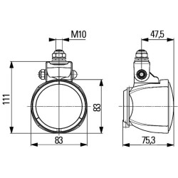 Darbinis žibintas halogeninis, 55/70W, apvalus, 12/24V, 83x75,3x111mm, Hella 1G0996176111