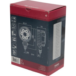 Darbinis šviesos diodas, 24 W, 1500 lm, apvalus, 10/30 V, Ø 117 mm, potvynis, 6 LED, Kramp LA10009