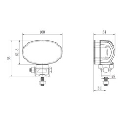 Darbinis šviestuvas LED, 20W, 3000lm, ovalus, baltas, 100x54x93mm, Deutsch 2-pin, potvynis, Kramp (dėžutė po 10 vnt) LA10906BOX