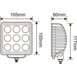 Darbinis šviesos diodas, 27W, 500lm, kvadratinis, mėlynas, 105x60x117mm Deutsch kištukas, taškinis spindulys, 9 šviesos diodai, 