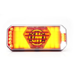 Daugiafunkcinis galinis žibintas LED, kairysis, su šoniniu valstybiniu numeriu, raudona/oranžinė/balta, 12-24V, 236x104x40.5mm L