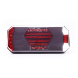 Daugiafunkcinis galinis žibintas LED, kairysis, su šoniniu valstybiniu numeriu, raudona/oranžinė/balta, 12-24V, 236x104x40.5mm L