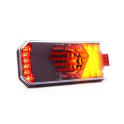 Daugiafunkcinis galinis žibintas LED, kairysis, su šoniniu valstybiniu numeriu, raudona/oranžinė/balta, 12-24V, 236x104x40.5mm L