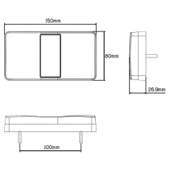 Galinis šviesos diodas, stačiakampis, 12/24V, raudona/oranžinė, užsukamas, 150x27x80mm, 24 LED"s LA26002AR