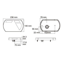 Daugiafunkcinis galinis dešinės šviesos diodas, 12V, 236x140x24,3 mm, 6 kontaktų durtuvas, Kramp L26060P6RH1