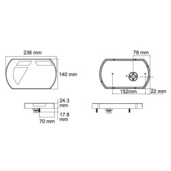 Daugiafunkcinis galinis KŠ žibintas LED, 12V, 236x140x24,3 mm, 5 kontaktų durtuvas, Kramp L26060P5LH1
