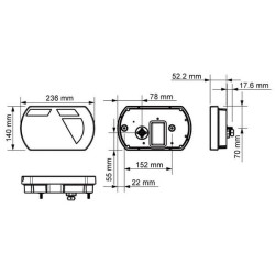 Daugiafunkcinis galinis dešinės šviesos diodas, SMART, 12V, 236x140x24,3 mm, 5 kontaktų bajonetas, Kramp L26060P5RH5SM
