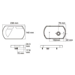 Daugiafunkcinis galinis KŠ žibintas LED, 12V, 236x140x24,3 mm, 6 kontaktų durtuvas, Kramp L26060P6LH1