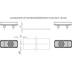 Daugiafunkcis galinis KŠ žibintas LED, stačiakampis, 12-24V, 200,5x85x40mm, 5 kontaktų, Kramp LA40036