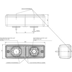 Daugiafunkcis galinis žibintas LED, stačiakampis, 12-24V, 200x70x60mm, Kramp LA40015
