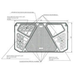 Daugiafunkcinis galinis KŠ žibintas LED, stačiakampis, 12-24V, 242x134x36.5mm, Kramp LA40917