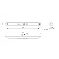 Galinis šviesos diodas, stačiakampis, 12/24V, raudona/oranžinė, 257x27x20mm, 12 LED, Kramp LA40067