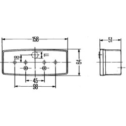 Galinis žibintas LH stačiakampis, 12/24V, raudona/oranžinė, užsukamas, 158x51x64mm, Hella 2SD003184031