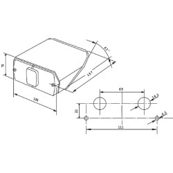 Galinis žibintas RH stačiakampis, 12V, raudonas/gintaras, užsukamas, 212x155mm Deutsch kištukas, Cobo 02529000