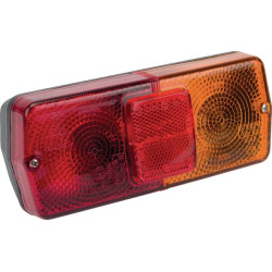 Stačiakampis galinis žibintas, 12 V, raudonas/gintaras, užsukamas, 184x76 mm AMP kištukas, Cobo 02430000