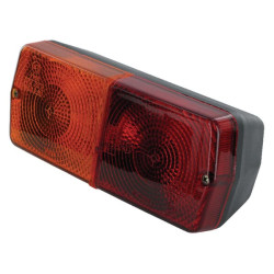 Stačiakampis galinis žibintas, 12 V, raudonas/gintarinis, užsukamas, 184x76 mm AMP kištukas, Cobo 02431000