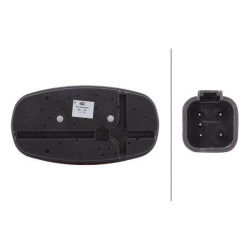 Galinis dešinės pusės žibintas stačiakampis, 12 V, raudona/balta/gintarinė, užsukamas, 225x122mm, Hella 2VP343640041