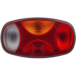 Galinis dešinės pusės žibintas stačiakampis, 12 V, raudona/balta/gintarinė, užsukamas, 225x122mm, Hella 2VP343640041