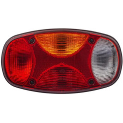 Galinis žibintas LH stačiakampis, 12V, raudona/balta/gintarinė, užsukamas, 225x122mm, Hella 2VP343640051