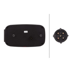 Galinis žibintas LH stačiakampis, 12V, raudona/oranžinė/balta, užsukamas, 244x60x138mm, 5 kontaktų, Hella 2VB998232011