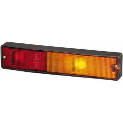 Stačiakampis galinis žibintas, 12/24V, gintarinis/raudonas, užsukamas, 300x62mm, Hella 2VA997113001