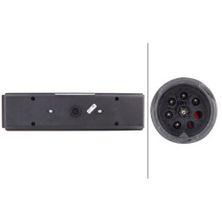 Stačiakampio formos galinis žibintas, 24 V, skaidrus/gintarinis/raudonas, užsukamas, 476x83x131mm, 8 kontaktų, Hella 2VD00732313