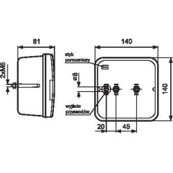 Galinis kvadratinis žibintas, 12/24V, gintaras/raudonas, užsukamas, 140x140mm, Wesem 1400681400