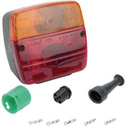 Galinis LH kvadratinis žibintas, 12V, raudonas/gintaras, užsukamas, 108x103x103mm, bajonetas, Ajba LA18006