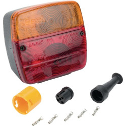 Galinis RH kvadratinis žibintas, 12V, raudonas/gintaras, užsukamas, 108x103x103mm, bajonetas, Ajba LA18004