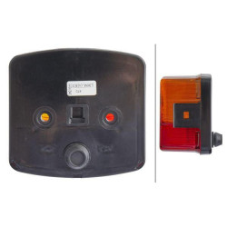 Galinis dešinys kvadratinis žibintas, 12V, gintaras/raudonas, užsukamas, 95x54,5x90mm, Hella 2SD002776241