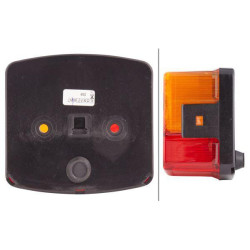 Galinis dešinys kvadratinis žibintas, 12V, gintaras/raudonas, užsukamas, 95x54,5x90mm, Hella 2SE002776221