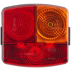 Galinis dešinys kvadratinis žibintas, 12V, gintaras/raudonas, užsukamas, 95x54,5x90mm, Hella 2SE002776221