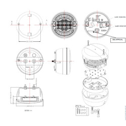 Daugiafunkcinis galinis žibintas LED, apvalus, 12-24V, Ø 140mm, "hamburger", Kramp LA40089