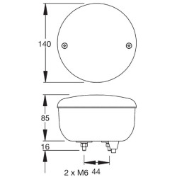 Galinis apvalus žibintas, raudonas/gintaras, prisukamas, Ø 140 mm AMP kištukas, Cobo 0221900001