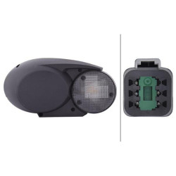 Priekinis žibintas halogeninis, dešinysis ovalus, 12/24V, baltas/pilkas/skaidrus, užsukamas, 304,5x153,3 mm Deutsch kištukas, He