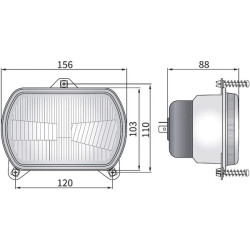 Priekinis žibintas halogeninis, ovalus, 12/24V, 156x103mm, Kramp LA80165